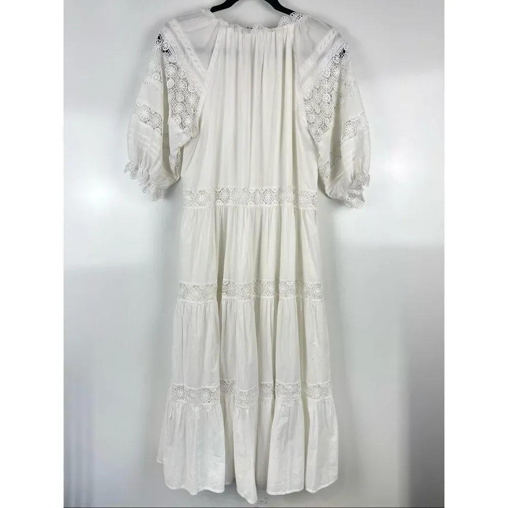 En Saison Tiered Lace Midi Prairie Dress Women's Size XS Cottage Core Festival - Picture 3 of 11